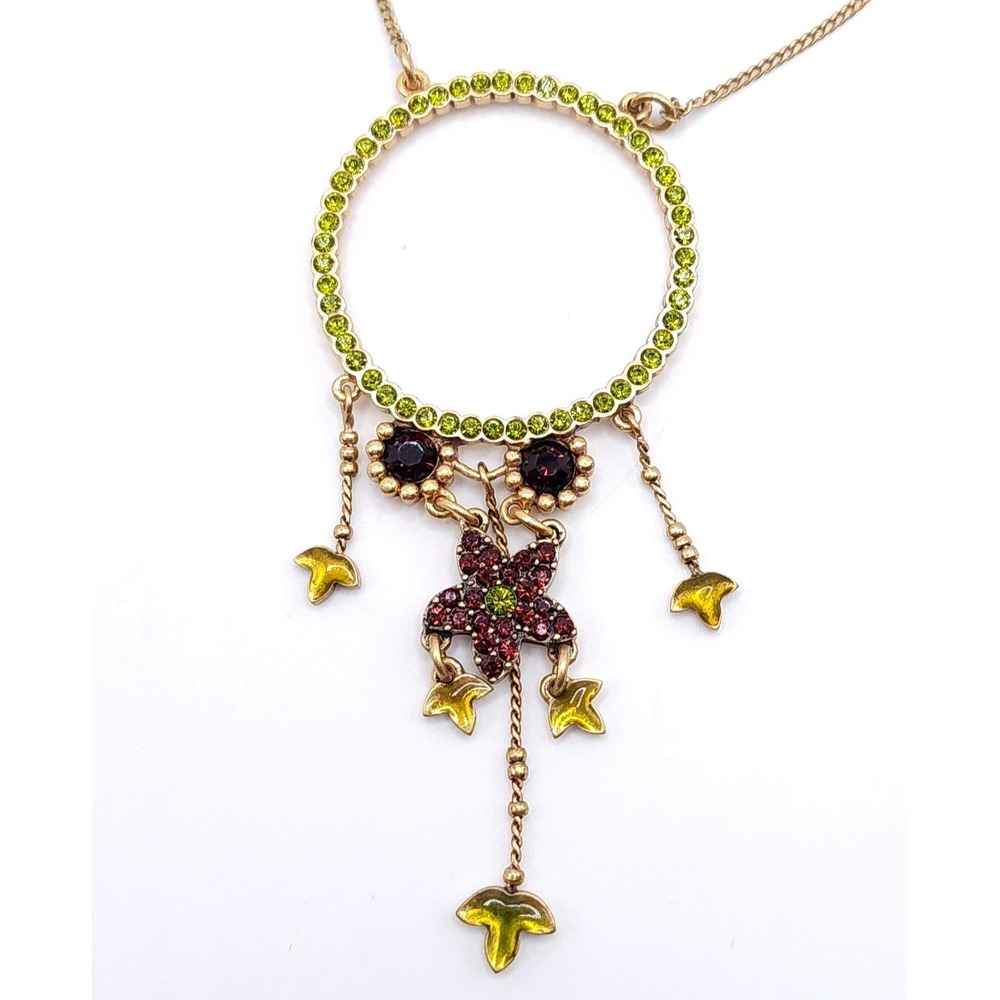 Pilgrim Gold Open Circle Necklace Red Green Crystal Dangle